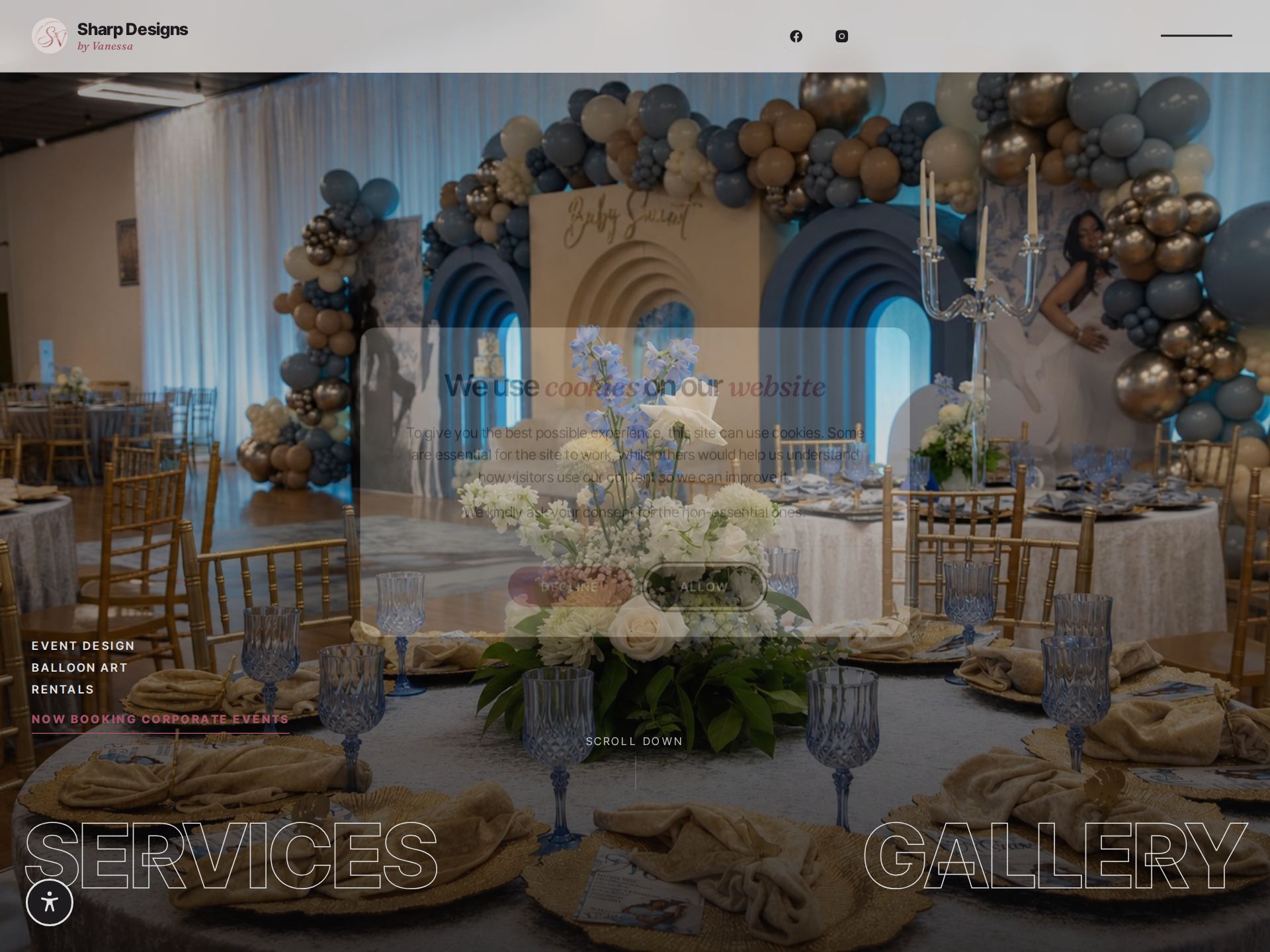 Screenshot of the live Sharp Designs & Events website